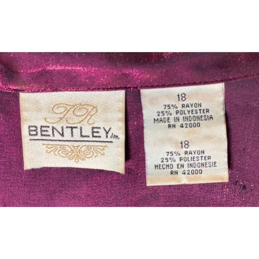 Bentley Vintage Large 18 Button Up Maroon Purple Burgundy Shiny Big Women's Top - Picture 8 of 9